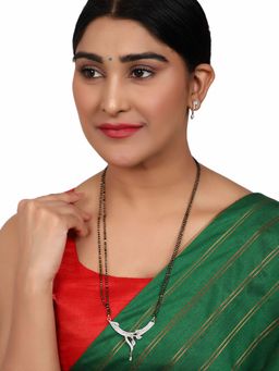 Anika's Creations - Gold Plated Black Artificial Stones-Studded & Beaded Mangalsutra Set