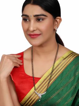 Anika's Creations - Gold Plated Black Artificial Stones-Studded & Beaded Mangalsutra Set