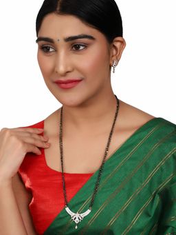 Anika's Creations - Gold Plated Black Artificial Stones-Studded & Beaded Mangalsutra Set