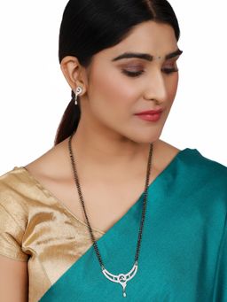 Anika's Creations - Gold Plated Black Artificial Stones-Studded & Beaded Mangalsutra Set