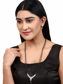 Anika's Creations - Gold Plated Black Artificial Stones-Studded & Beaded Mangalsutra Set