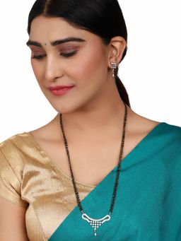 Anika's Creations - Gold Plated Black Artificial Stones-Studded & Beaded Mangalsutra Set