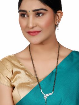 Anika's Creations - Gold Plated Black Artificial Stones-Studded & Beaded Mangalsutra Set