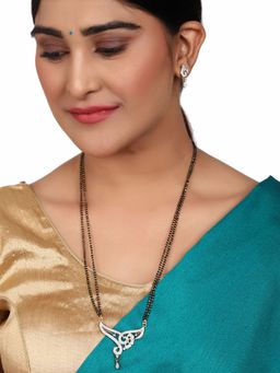 Anika's Creations - Gold Plated Black Artificial Stones-Studded & Beaded Mangalsutra Set