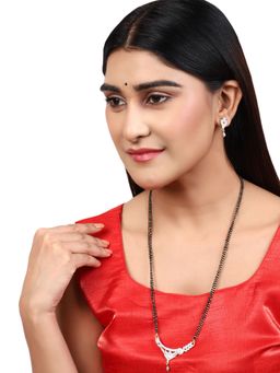 Anika's Creations - Gold Plated Black Artificial Stones-Studded & Beaded Mangalsutra Set