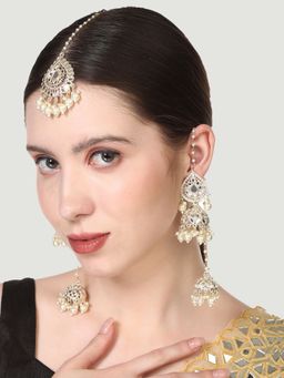 Anika's Creations - Traditional Gold Plated Double Jhumki with Chain White Stone Maangtikka Earring