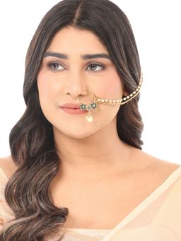 Anika's Creations - Gold-Plated White Cz Studded Chained Non-Piercing Nath