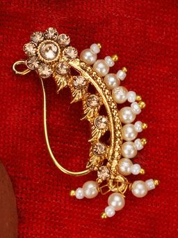 Anika's Creations - Stylish Marathi Style White Colour Pearl and Stone Nose Ring