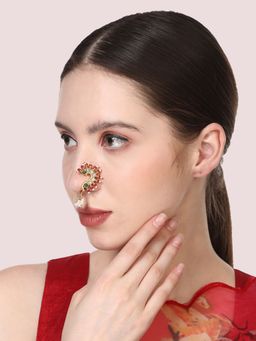 Anika's Creations - Traditional Gold Plated Marathi Maharashtra Nose Ring with Coloured Stones