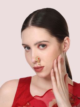Anika's Creations - Gold-Plated Maharashtrian Red Stone-Studded Nose Pin