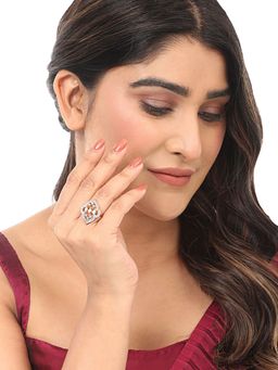 Anika's Creations - American Diamond Gold Plated Stone Studded Adjustable Cocktail Ring