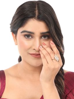 Anika's Creations - American Diamond Gold with Stone Studded Cocktail Ring