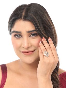 Anika's Creations - Gold Plated White American Diamond Studded Adjustable Cocktail Ring