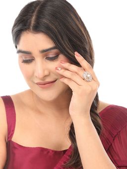 Anika's Creations - Oval Shape Gold Plated White Cz Stone Studded Cocktail Ring