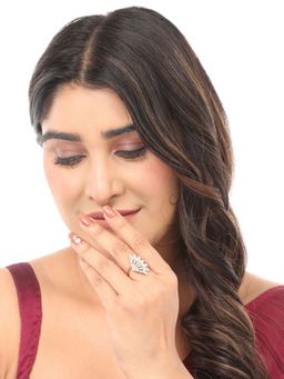 Anika's Creations - Stylish Cocktail White American Diamond Adjustable Ring