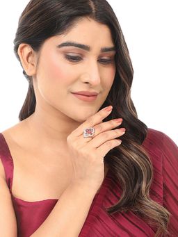 Anika's Creations - Designer Classy Look American Diamond Magenta White Cocktail Ring