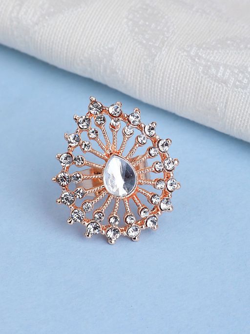 Anika's Creations Indian Design White Stone Studded Adjustable Teardrop Shape Cocktail Ring