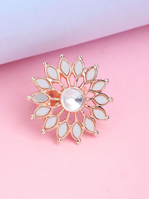 Anika's Creations Indian Design White Glass Work Adjustable Floral Shape Cocktail Ring