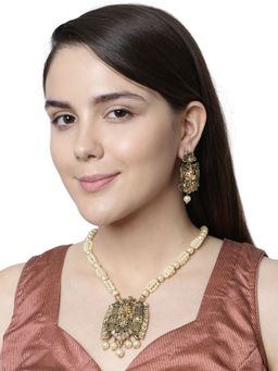 Anika's Creations - Antique Matte Gold Finish Meenakari Pearl Temple Jewellery