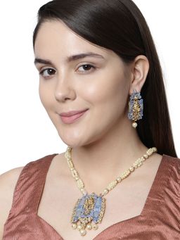 Anika's Creations - Antique Matte Gold Finish Meenakari Pearl Temple Jewellery