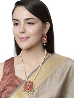 Anika's Creations - Antique Matte Gold Finish Meenakari Pearl Temple Jewellery