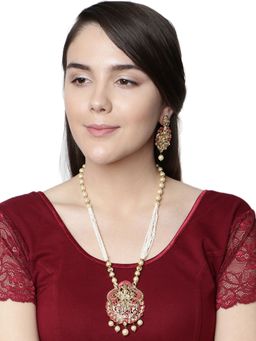 Anika's Creations - Antique Matte Gold Finish Meenakari Pearl Temple Jewellery