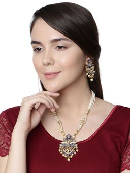 Anika's Creations - Antique Matte Gold Finish Meenakari Pearl Temple Jewellery