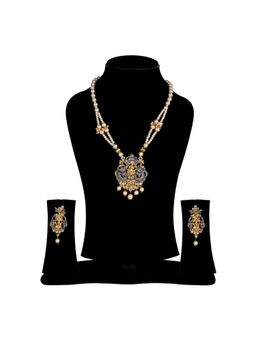 Anika's Creations - Antique Matte Gold Finish Stone Studded Temple Jewellery Set