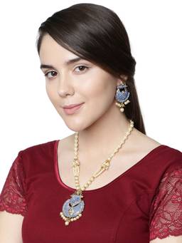 Anika's Creations - Antique Matte Gold Finish Meenakari Pearl Jewellery