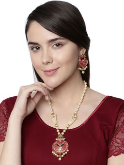 Anika's Creations - Antique Matte Gold Finish Meenakari Pearl Jewellery