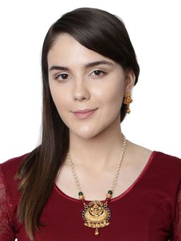 Anika's Creations - Gold Plated Maa Laxmi Stone Studded Necklace with Earrings for Women