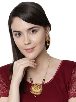 Anika's Creations - Gold Plated Maa Laxmi Stone Studded Necklace with Earrings for Women