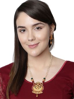 Anika's Creations - Gold Plated Maa Laxmi Stone Studded Necklace with Earrings for Women