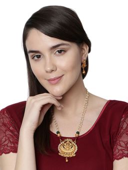 Anika's Creations - Gold Plated Maa Laxmi Stone Studded Necklace with Earrings for Women