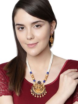Anika's Creations - Gold Plated Maa Laxmi Stone Studded Necklace with Earrings for Women