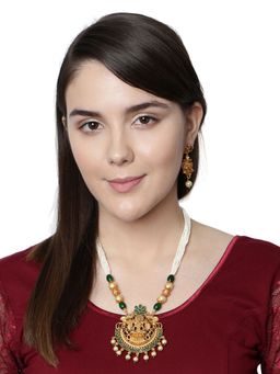 Anika's Creations - Gold Plated Maa Laxmi Stone Studded Necklace with Earrings for Women