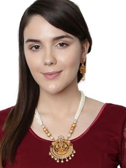 Anika's Creations - Gold Plated Maa Laxmi Stone Studded Necklace with Earrings for Women