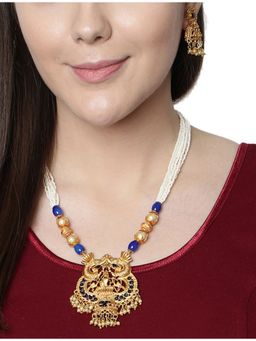 Anika's Creations - Gold Plated Maa Laxmi Stone Studded Necklace with Earrings for Women