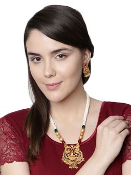 Anika's Creations - Gold Plated Maa Laxmi Stone Studded Necklace with Earrings for Women