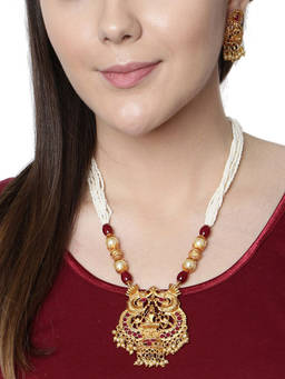 Anika's Creations - Gold Plated Maa Laxmi Stone Studded Necklace with Earrings for Women