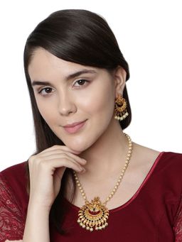 Anika's Creations - Gold Plated Maa Laxmi Stone Studded Necklace with Earrings for Women