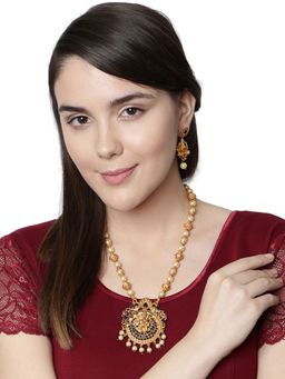 Anika's Creations - Gold Plated Maa Laxmi Stone Studded Necklace with Earrings for Women