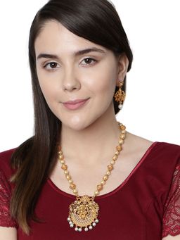 Anika's Creations - Gold Plated Maa Laxmi Stone Studded Necklace with Earrings for Women