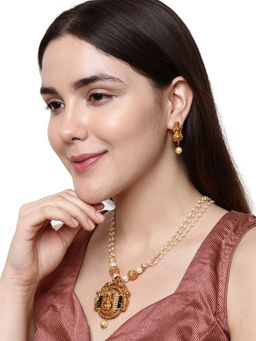 Anika's Creations - Gold Plated Maa Laxmi Black Stone Studded Necklace with Earrings for Women