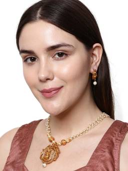 Anika's Creations - Gold Plated Maa Laxmi Stone Studded Necklace with Earrings for Women