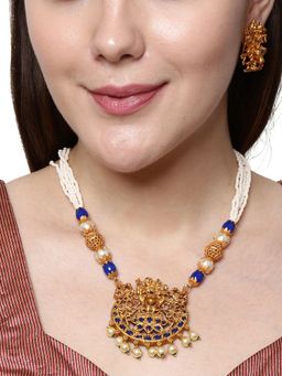 Anika's Creations - Gold Plated Maa Laxmi Stone Studded Necklace with Earrings for Women