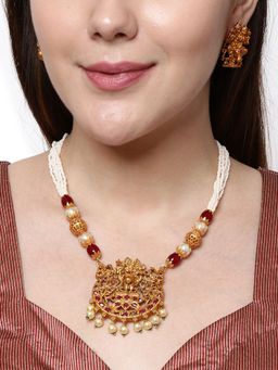 Anika's Creations - Gold Plated Maa Laxmi Stone Studded Necklace with Earrings for Women