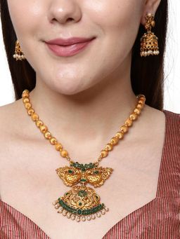 Anika's Creations - Gold Plated Maa Laxmi Stone Studded Necklace with Earrings for Women