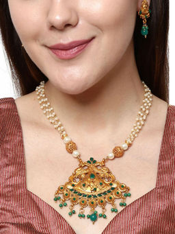Anika's Creations - Gold Plated Maa Laxmi Stone Studded Necklace with Earrings for Women