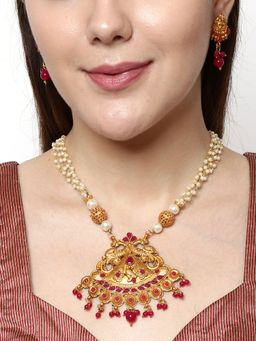 Anika's Creations - Gold Plated Maa Laxmi Stone Studded Necklace with Earrings for Women